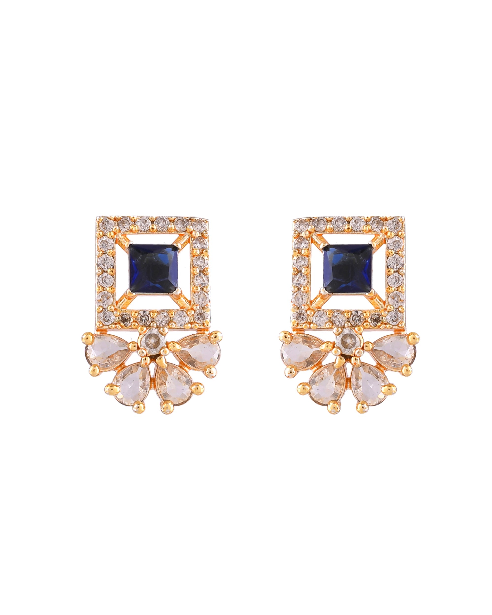 VOJ Gold Plated Blue Square Shaped Stone Studded Ad Chain Set | Grocsy