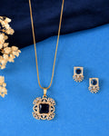 VOJ Gold Plated Blue Square Shaped Stone Studded Ad Chain Set | Grocsy