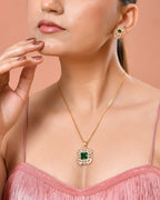 VOJ Gold Plated Green Square Shaped Stone Studded Ad Chain Set | Grocsy