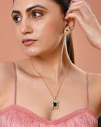 VOJ Gold Plated Green Square Shaped Stone Studded Ad Chain Set | Grocsy