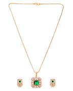VOJ Gold Plated Green Square Shaped Stone Studded Ad Chain Set | Grocsy