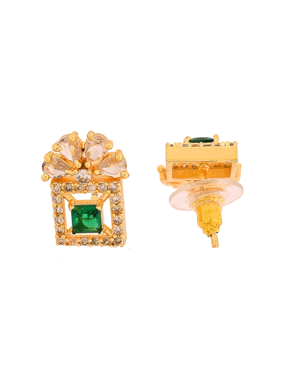 VOJ Gold Plated Green Square Shaped Stone Studded Ad Chain Set | Grocsy
