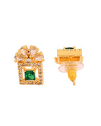 VOJ Gold Plated Green Square Shaped Stone Studded Ad Chain Set | Grocsy