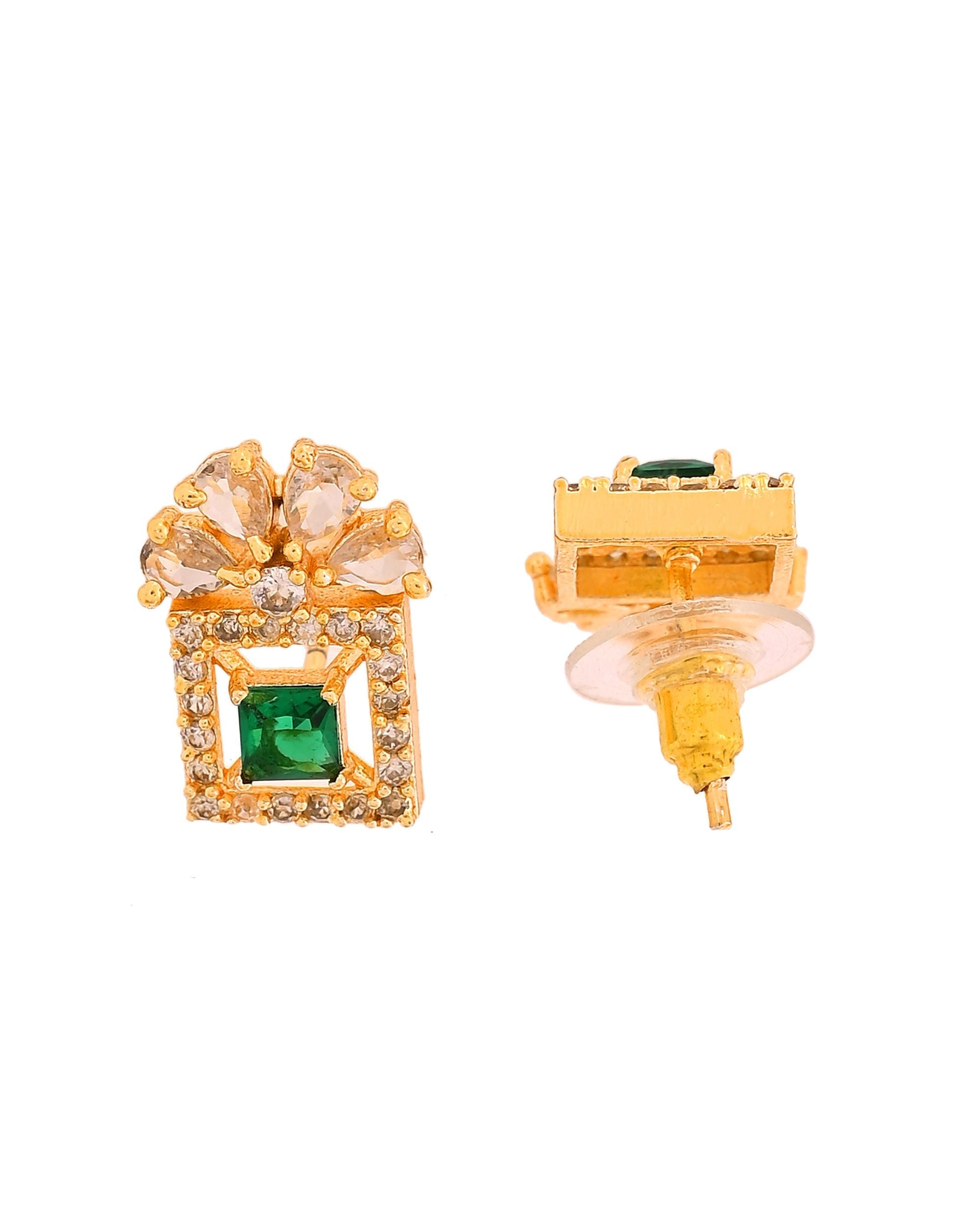 VOJ Gold Plated Green Square Shaped Stone Studded Ad Chain Set | Grocsy