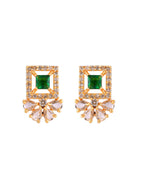 VOJ Gold Plated Green Square Shaped Stone Studded Ad Chain Set | Grocsy