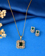 VOJ Gold Plated Green Square Shaped Stone Studded Ad Chain Set | Grocsy