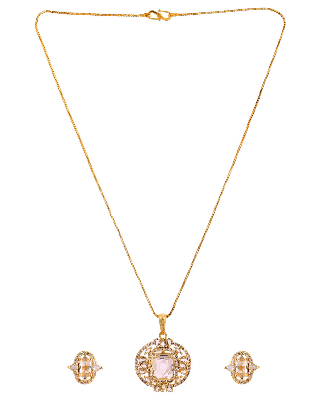 VOJ Gold Plated Rectangular Shaped Cz Stone Studded Chain Set | Grocsy