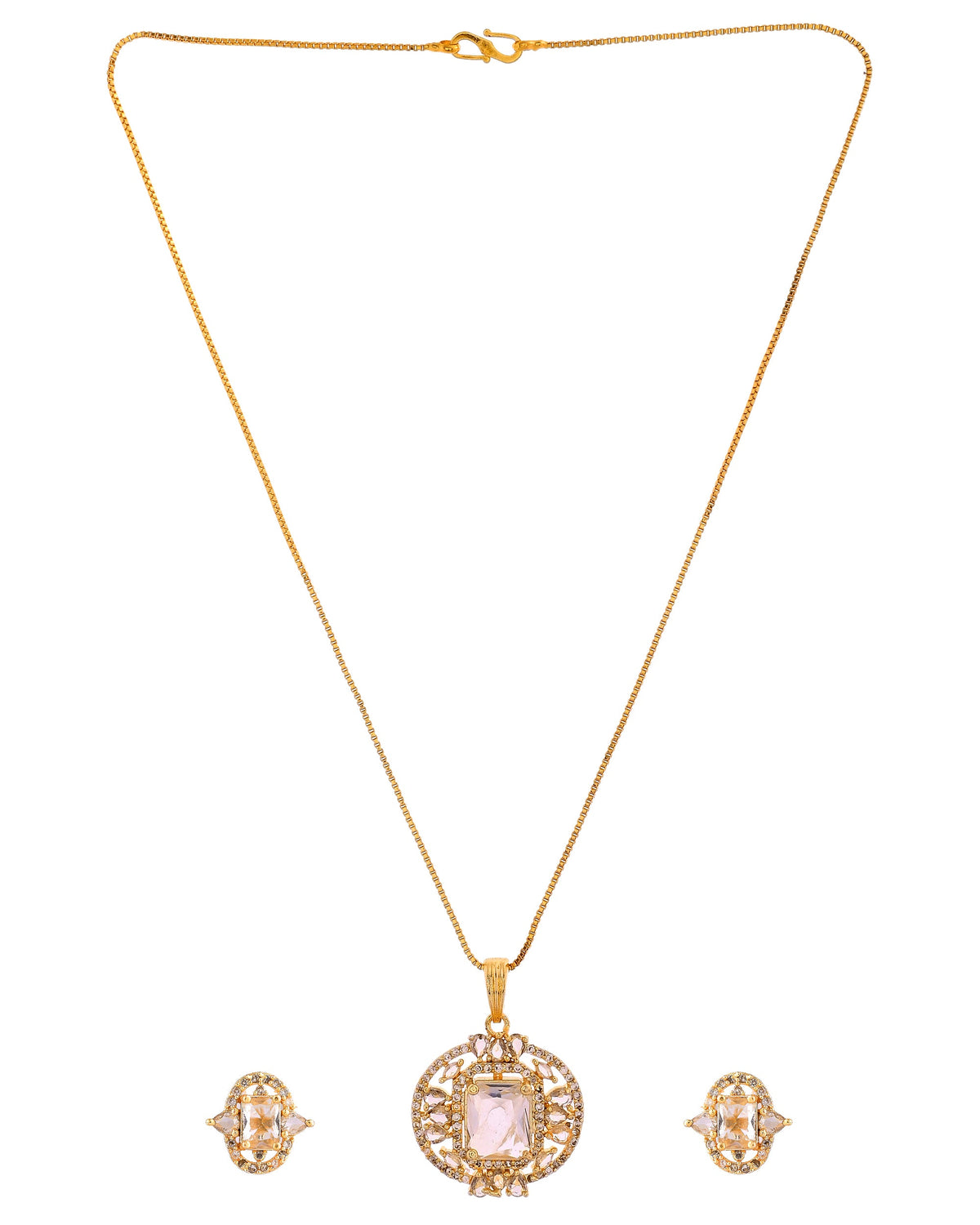 VOJ Gold Plated Rectangular Shaped Cz Stone Studded Chain Set | Grocsy