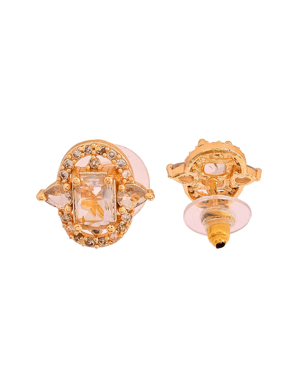 VOJ Gold Plated Rectangular Shaped Cz Stone Studded Chain Set | Grocsy
