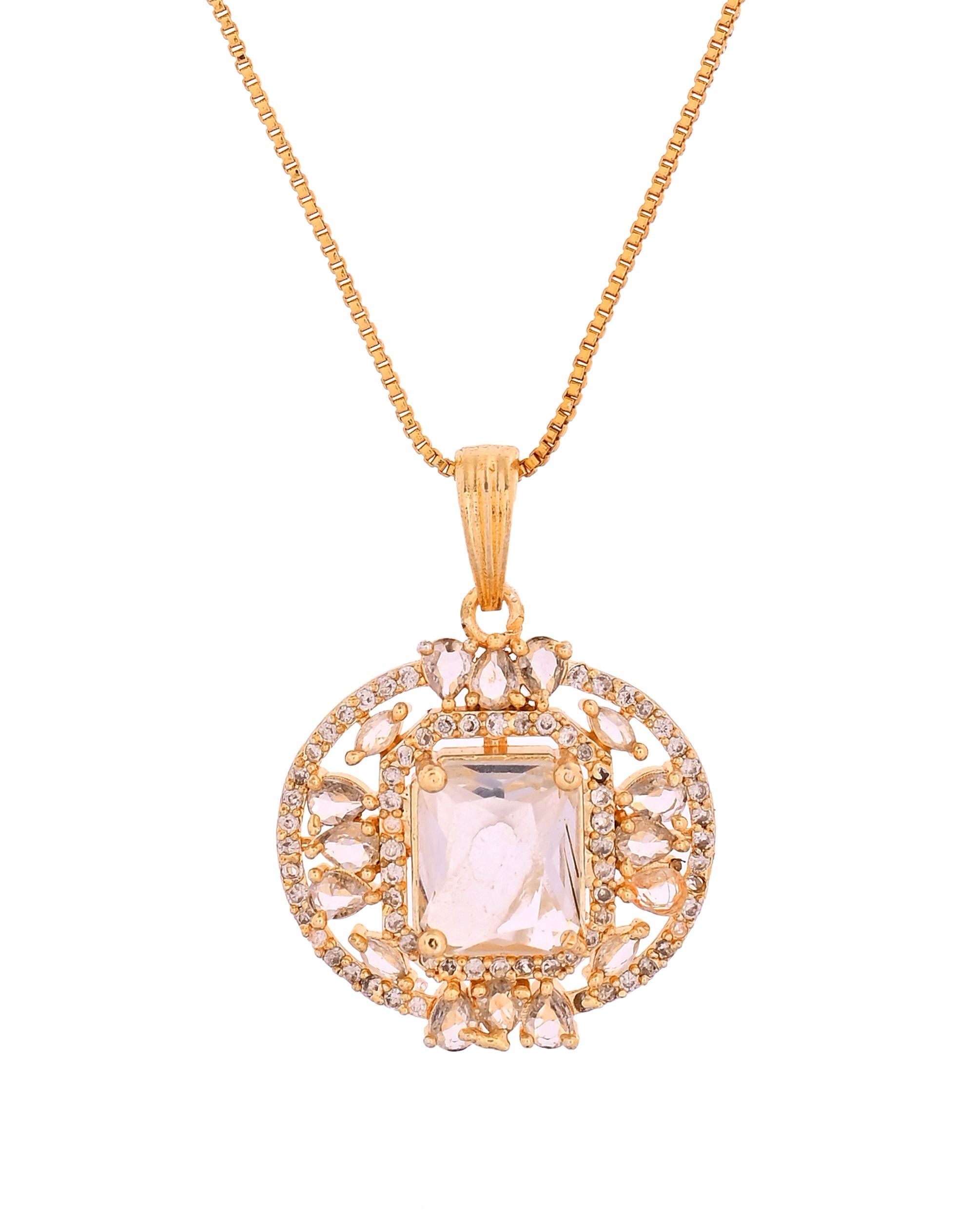 VOJ Gold Plated Rectangular Shaped Cz Stone Studded Chain Set | Grocsy