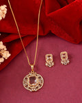 VOJ Gold Plated Rectangular Shaped Cz Stone Studded Chain Set | Grocsy