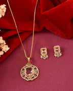 VOJ Gold Plated Rectangular Shaped Cz Stone Studded Chain Set | Grocsy