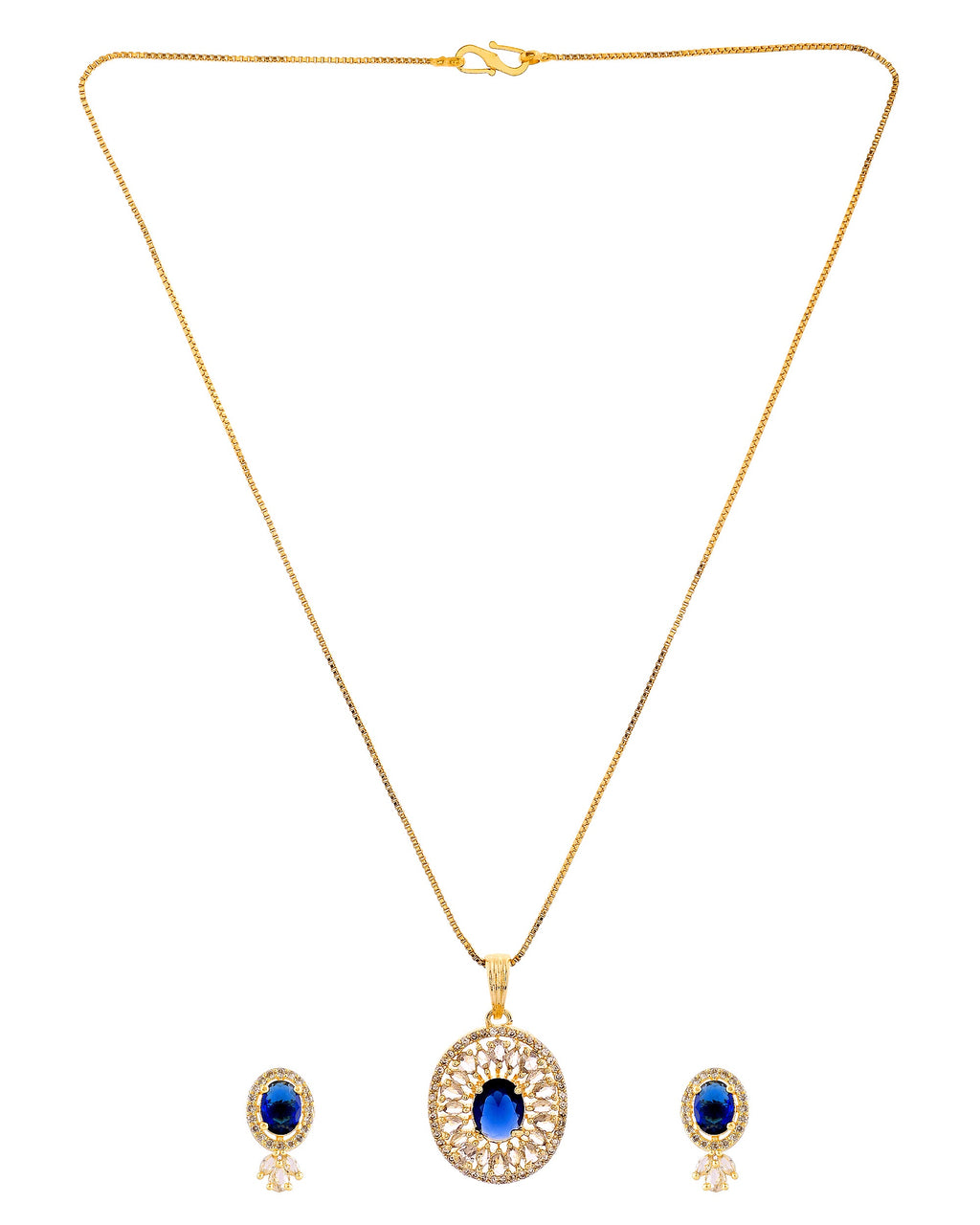 VOJ Gold Plated Blue Oval Shaped Cz Chain Set | Grocsy