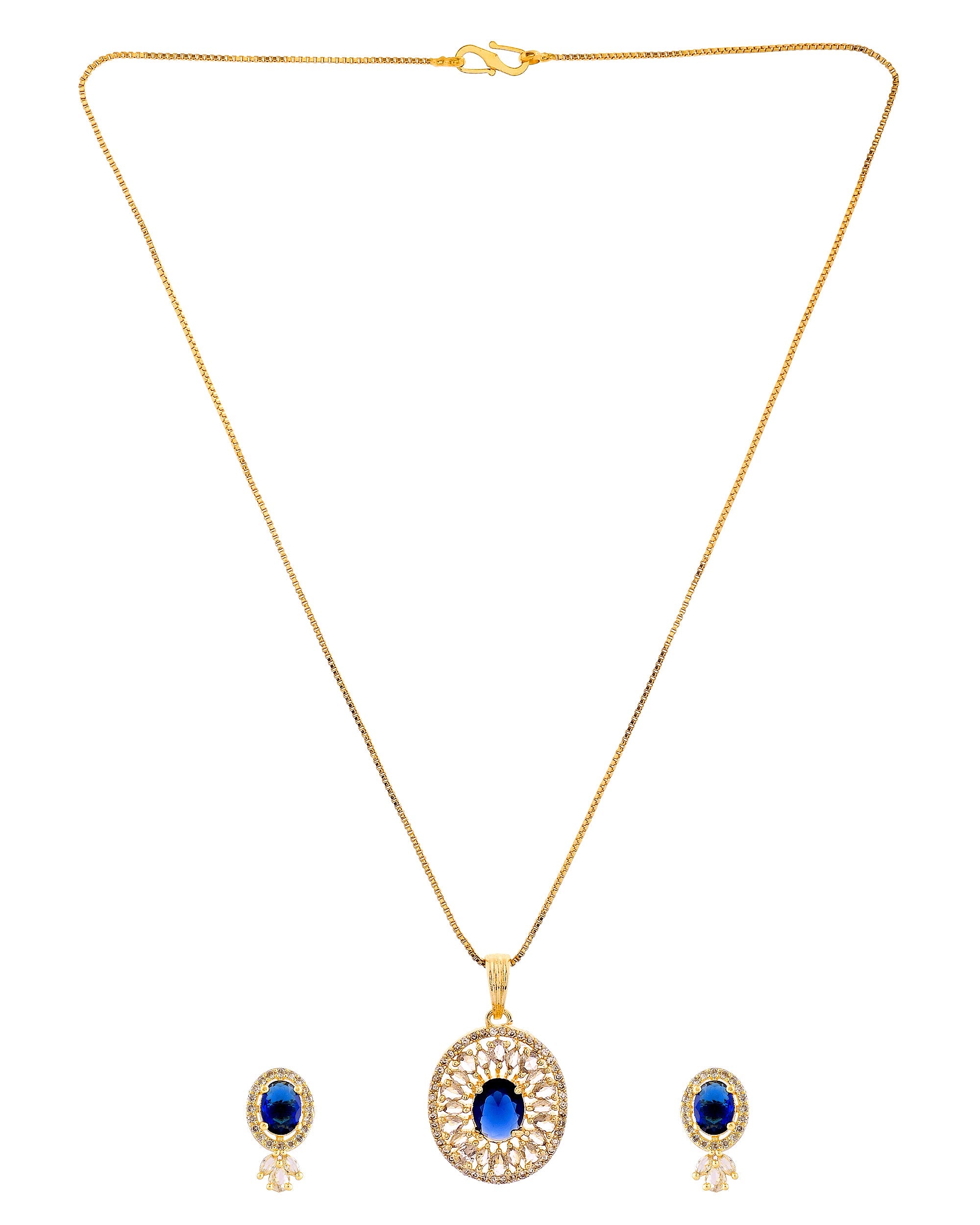 VOJ Gold Plated Blue Oval Shaped Cz Chain Set | Grocsy