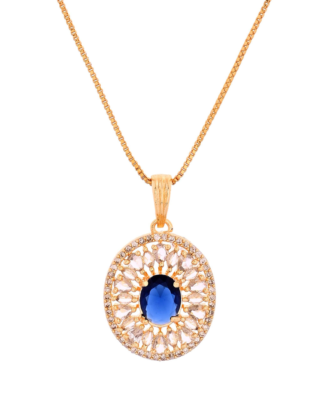 VOJ Gold Plated Blue Oval Shaped Cz Chain Set | Grocsy