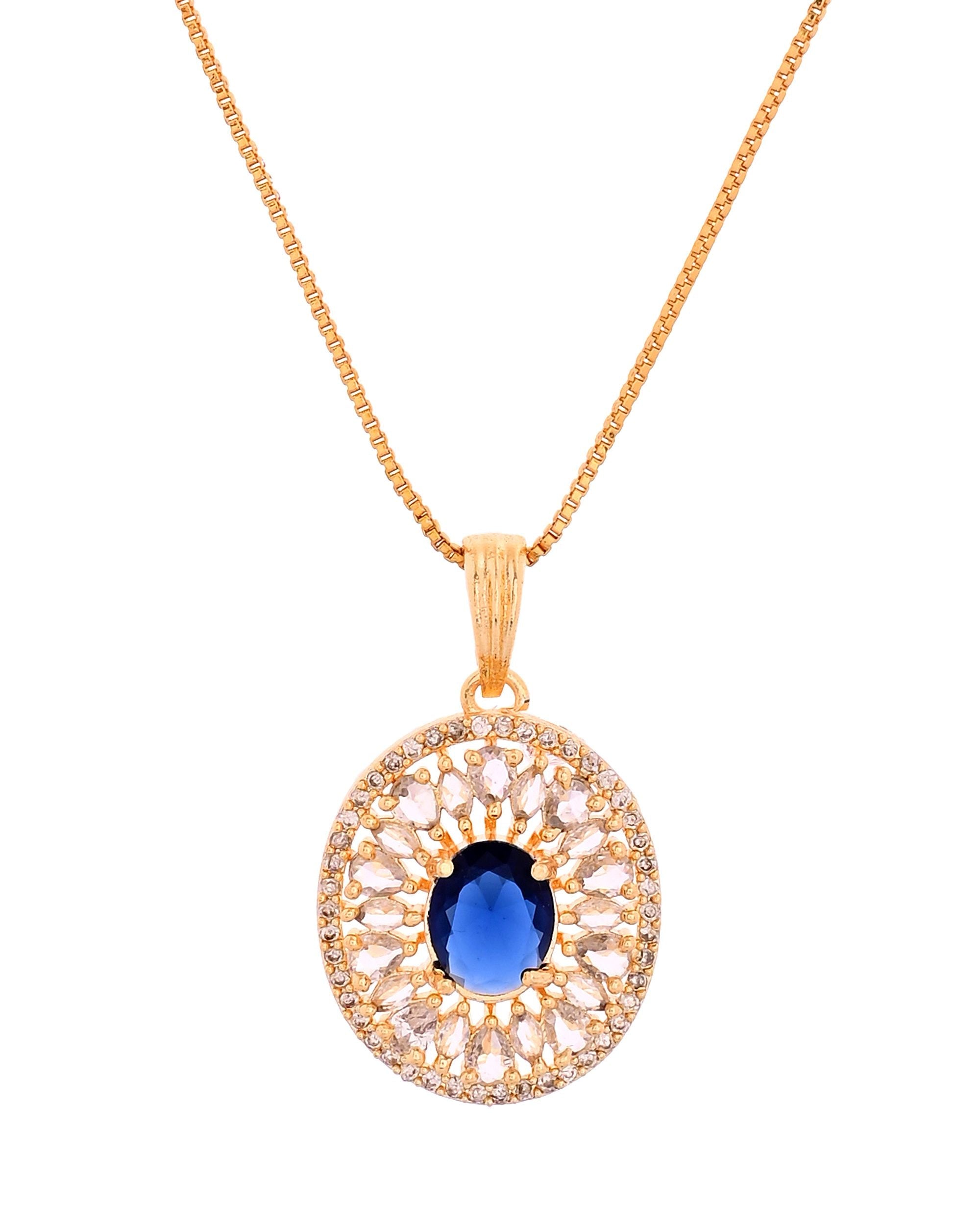 VOJ Gold Plated Blue Oval Shaped Cz Chain Set | Grocsy