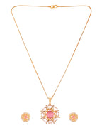 VOJ Gold Plated Baby Pink Circular Stone Studded Floral Cz Chain Set | Grocsy