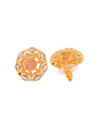 VOJ Gold Plated Baby Pink Circular Stone Studded Floral Cz Chain Set | Grocsy