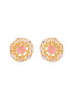 VOJ Gold Plated Baby Pink Circular Stone Studded Floral Cz Chain Set | Grocsy