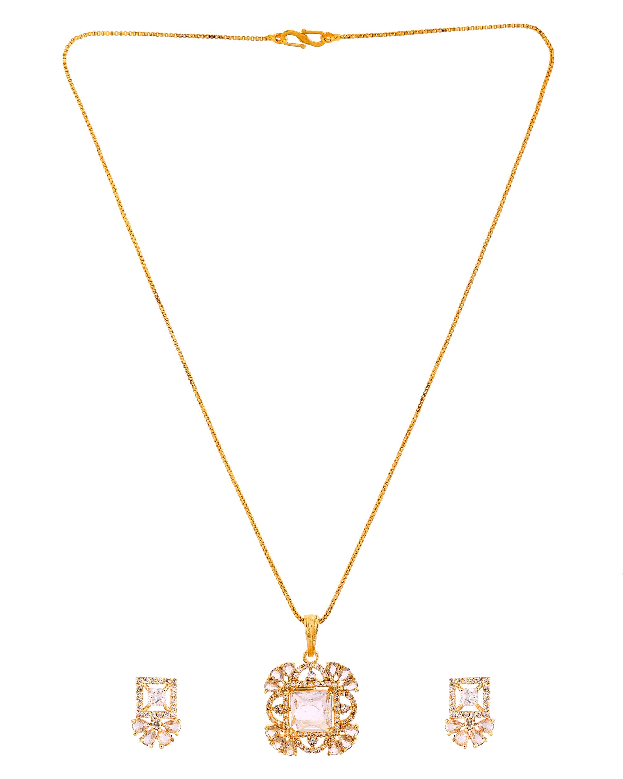 VOJ Gold Tone Square Shaped Cz Chain Set | Grocsy