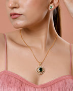VOJ Gold Toned Green Rectangular Shaped Cz Chain Set | Grocsy