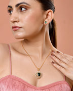 VOJ Gold Toned Green Rectangular Shaped Cz Chain Set | Grocsy