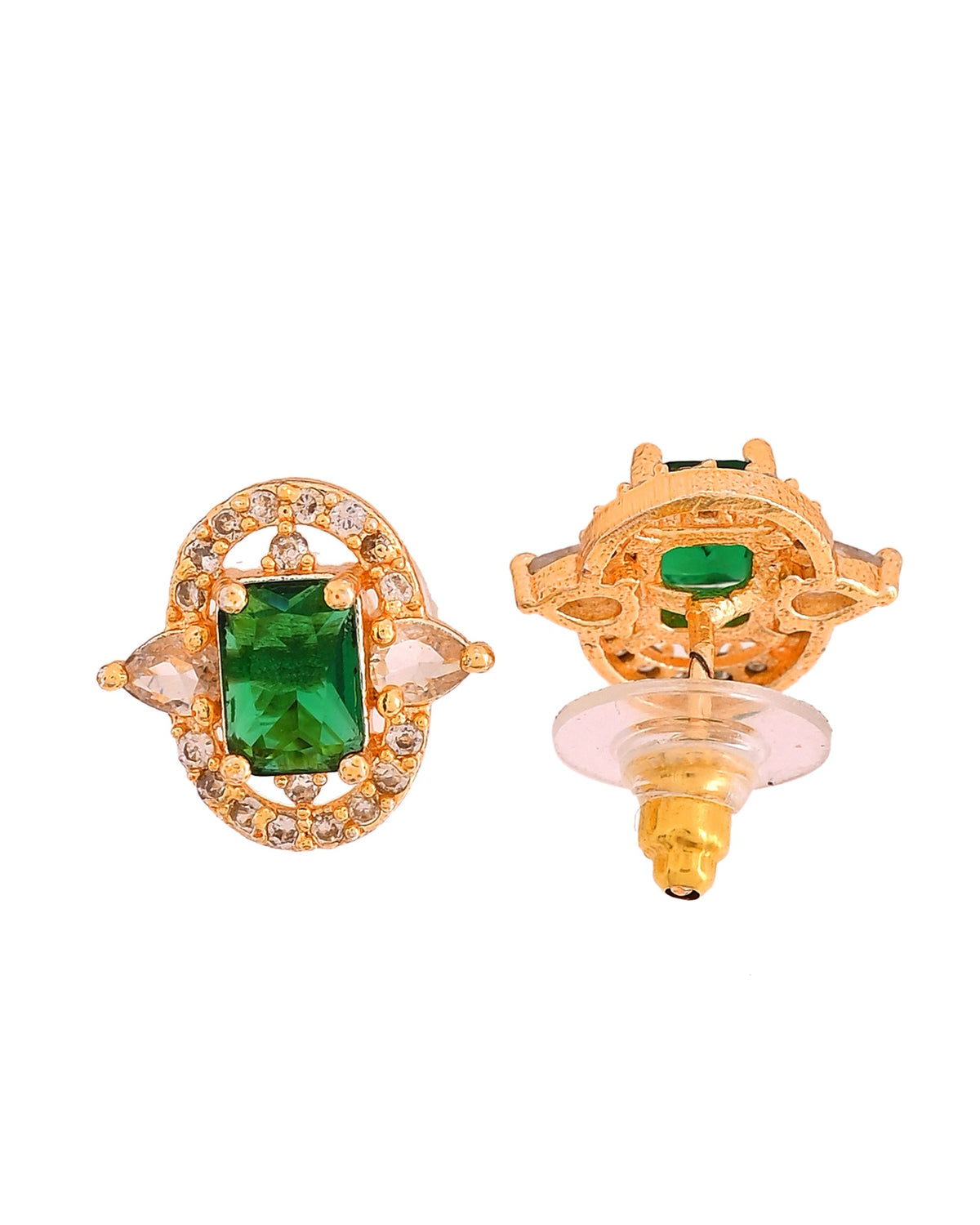 VOJ Gold Toned Green Rectangular Shaped Cz Chain Set | Grocsy
