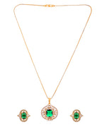 VOJ Gold Toned Green Rectangular Shaped Cz Chain Set | Grocsy