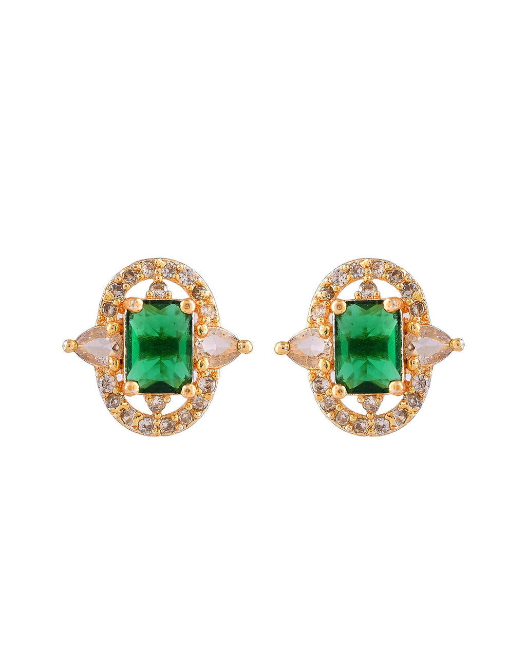 VOJ Gold Toned Green Rectangular Shaped Cz Chain Set | Grocsy