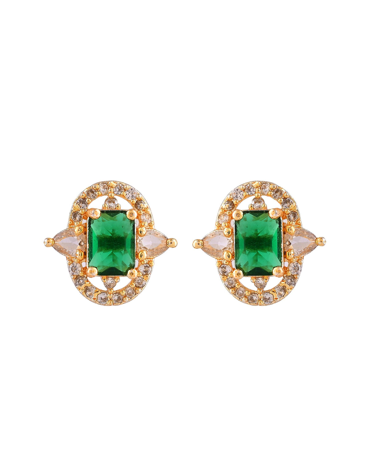 VOJ Gold Toned Green Rectangular Shaped Cz Chain Set | Grocsy