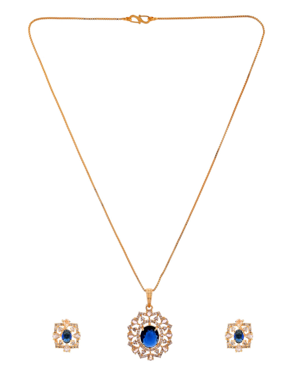 VOJ Gold Plated Circulare Blue Cz Stone Studded Chain Set | Grocsy