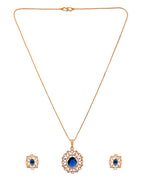 VOJ Gold Plated Circulare Blue Cz Stone Studded Chain Set | Grocsy