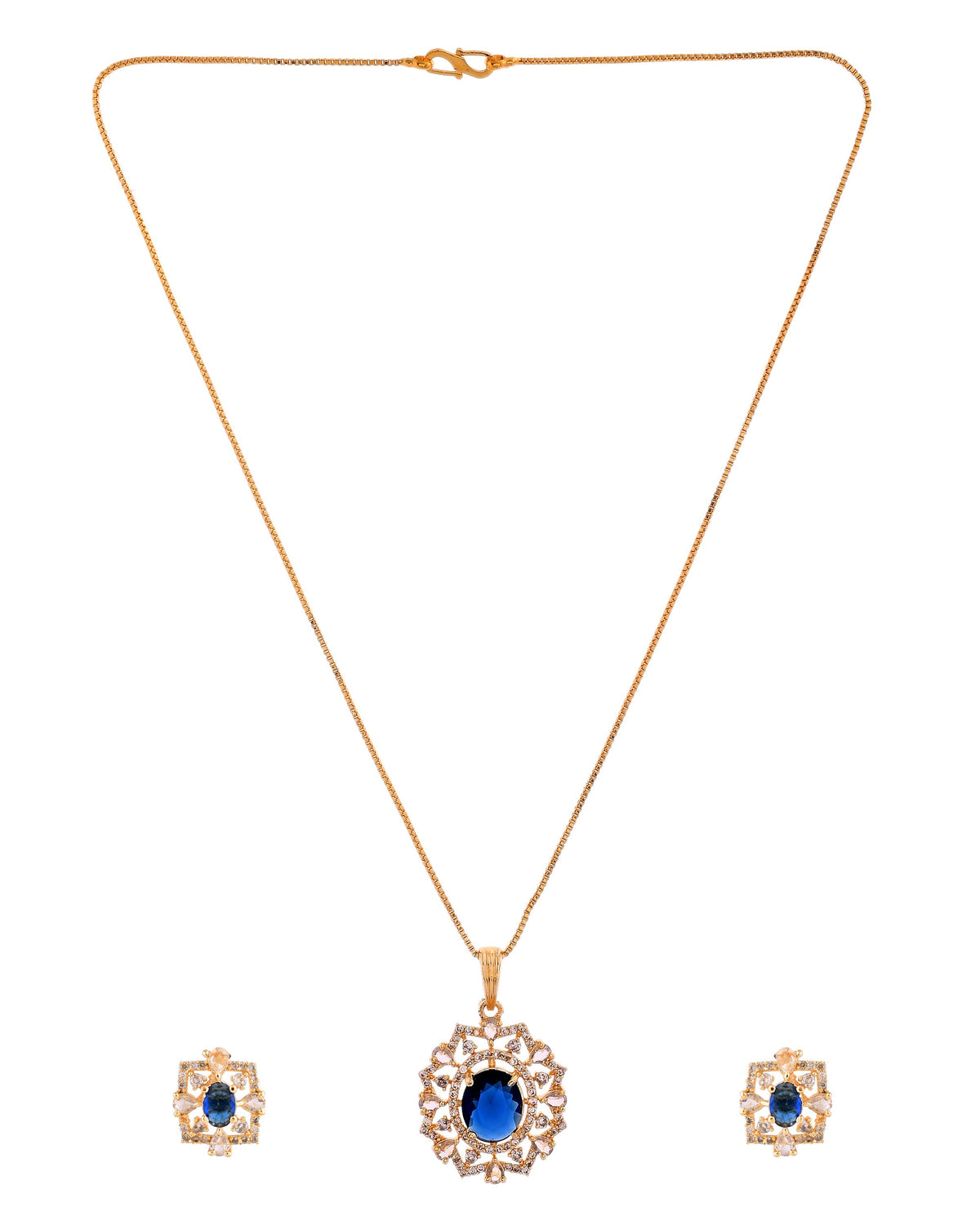 VOJ Gold Plated Circulare Blue Cz Stone Studded Chain Set | Grocsy