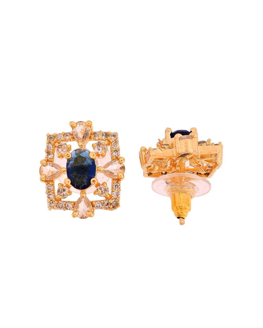 VOJ Gold Plated Circulare Blue Cz Stone Studded Chain Set | Grocsy