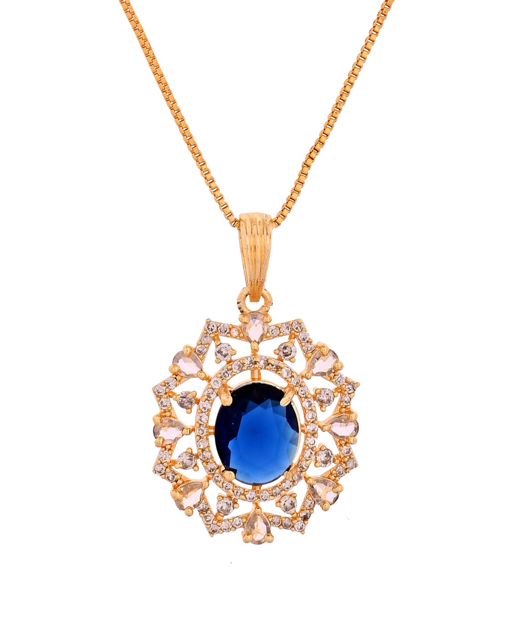 VOJ Gold Plated Circulare Blue Cz Stone Studded Chain Set | Grocsy
