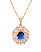 VOJ Gold Plated Circulare Blue Cz Stone Studded Chain Set | Grocsy