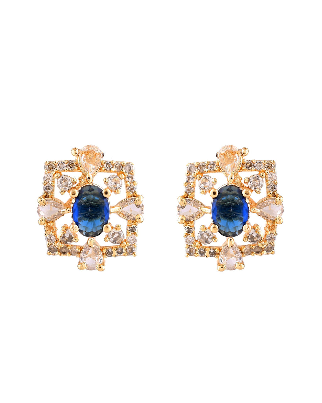VOJ Gold Plated Circulare Blue Cz Stone Studded Chain Set | Grocsy