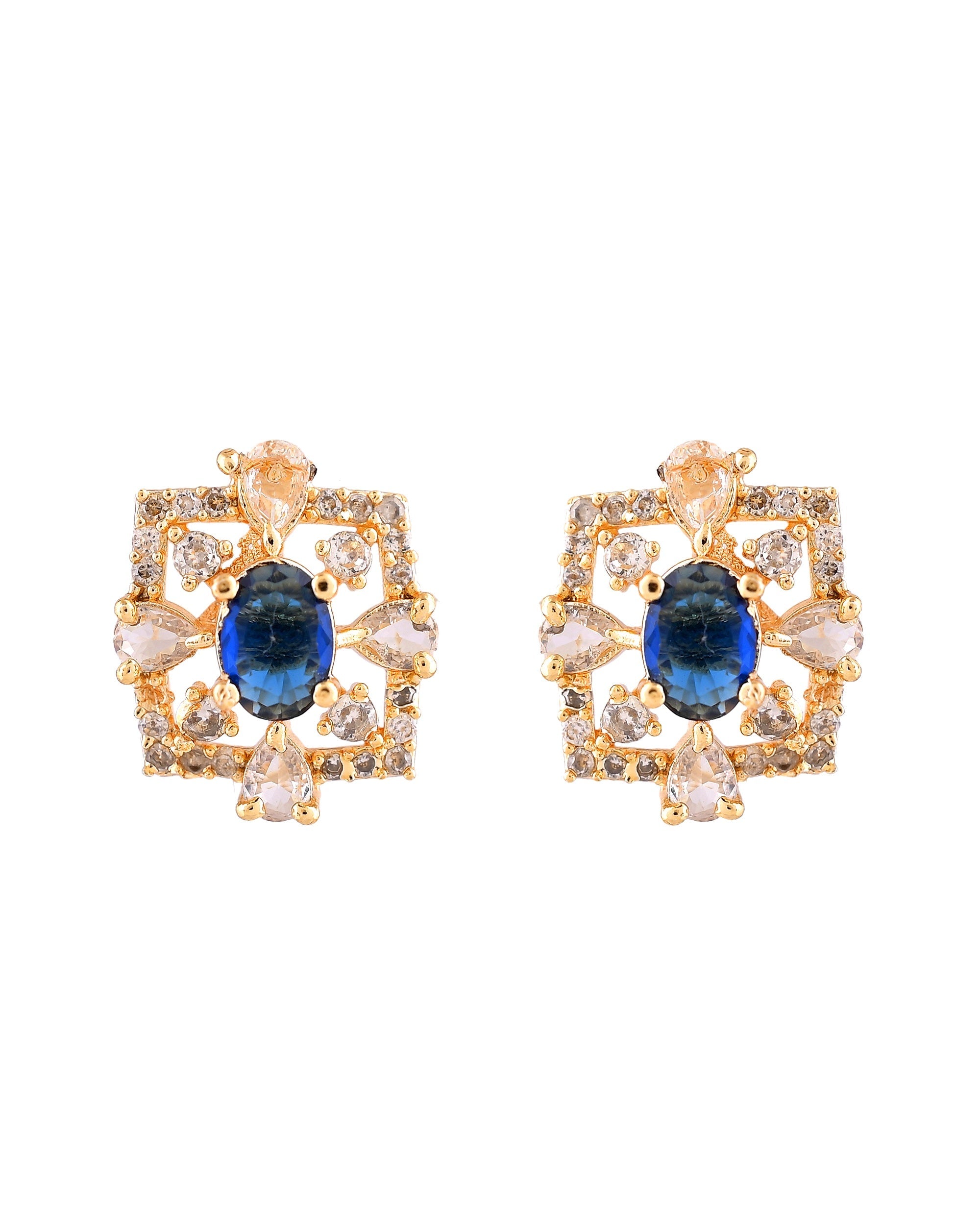 VOJ Gold Plated Circulare Blue Cz Stone Studded Chain Set | Grocsy
