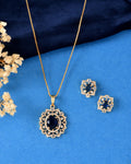 VOJ Gold Plated Circulare Blue Cz Stone Studded Chain Set | Grocsy