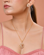 VOJ Gold Toned Circular Shaped Designer Cz Stone Studded Chain Set | Grocsy