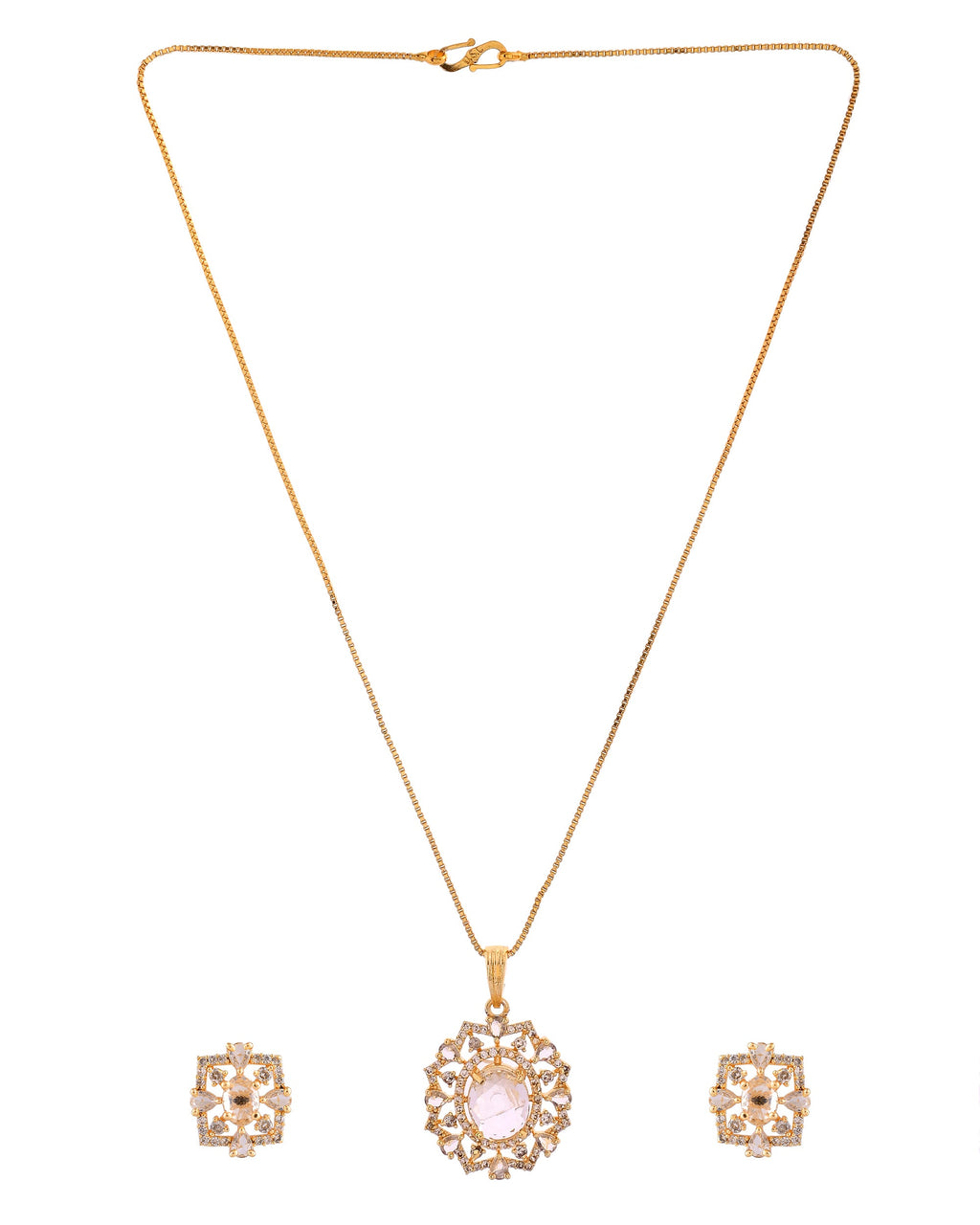 VOJ Gold Toned Circular Shaped Designer Cz Stone Studded Chain Set | Grocsy