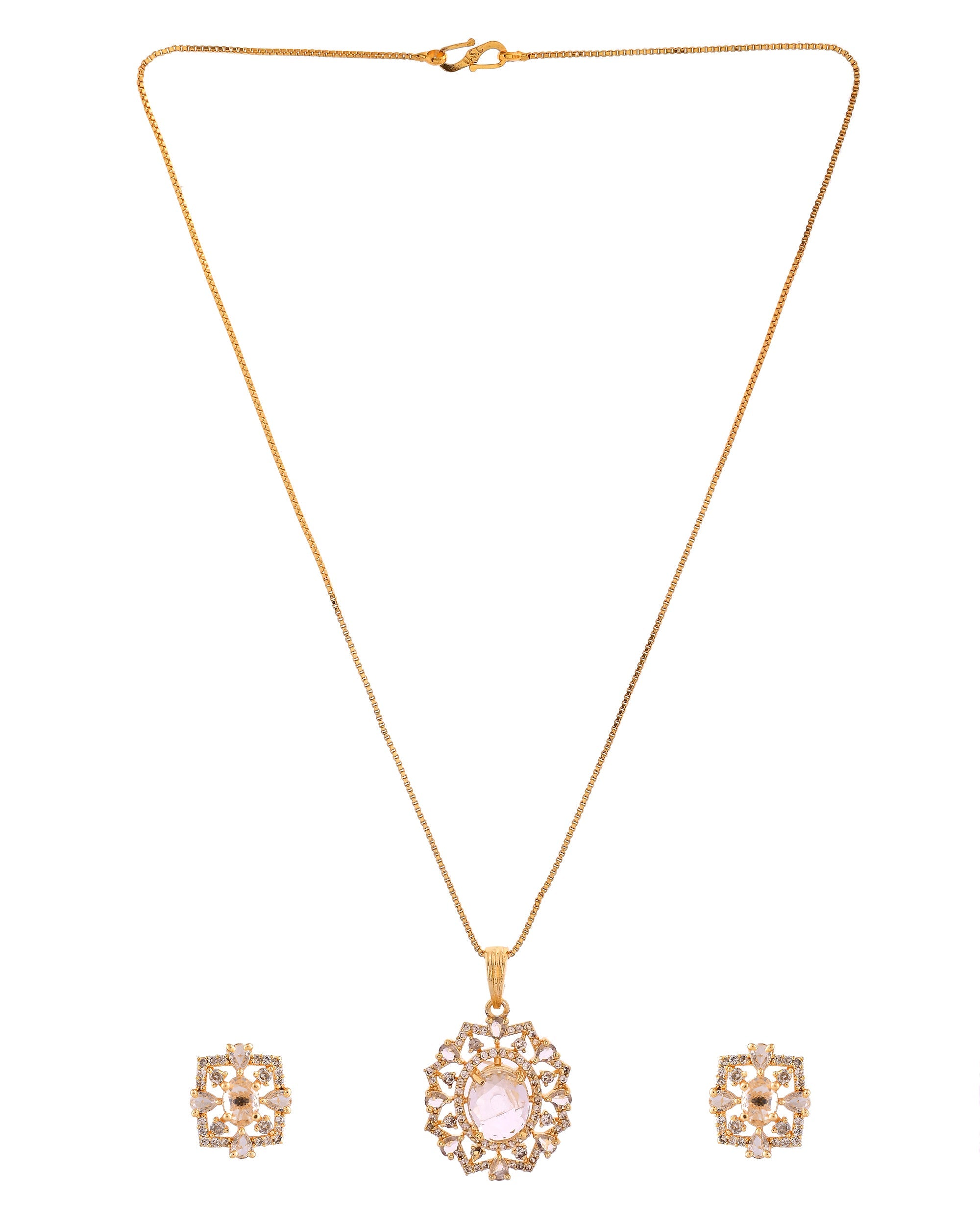 VOJ Gold Toned Circular Shaped Designer Cz Stone Studded Chain Set | Grocsy