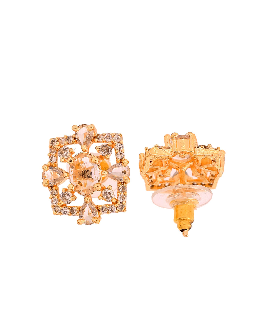 VOJ Gold Toned Circular Shaped Designer Cz Stone Studded Chain Set | Grocsy