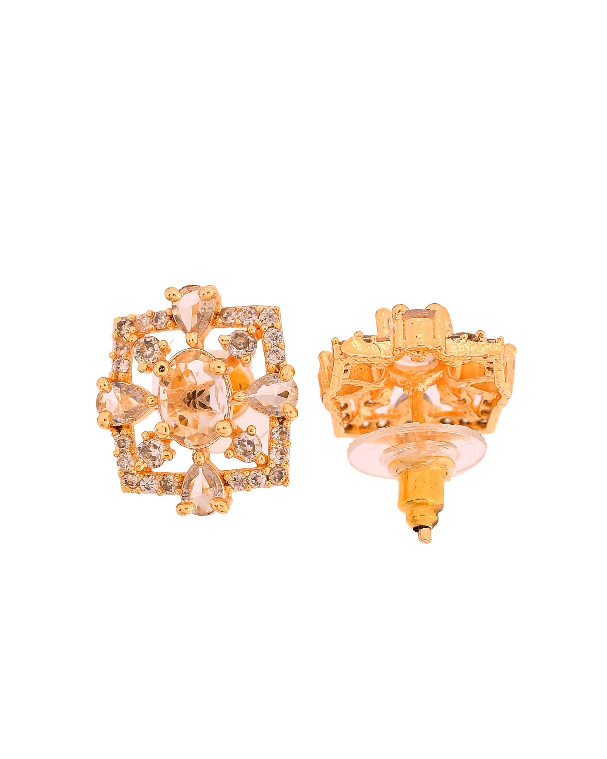 VOJ Gold Toned Circular Shaped Designer Cz Stone Studded Chain Set | Grocsy