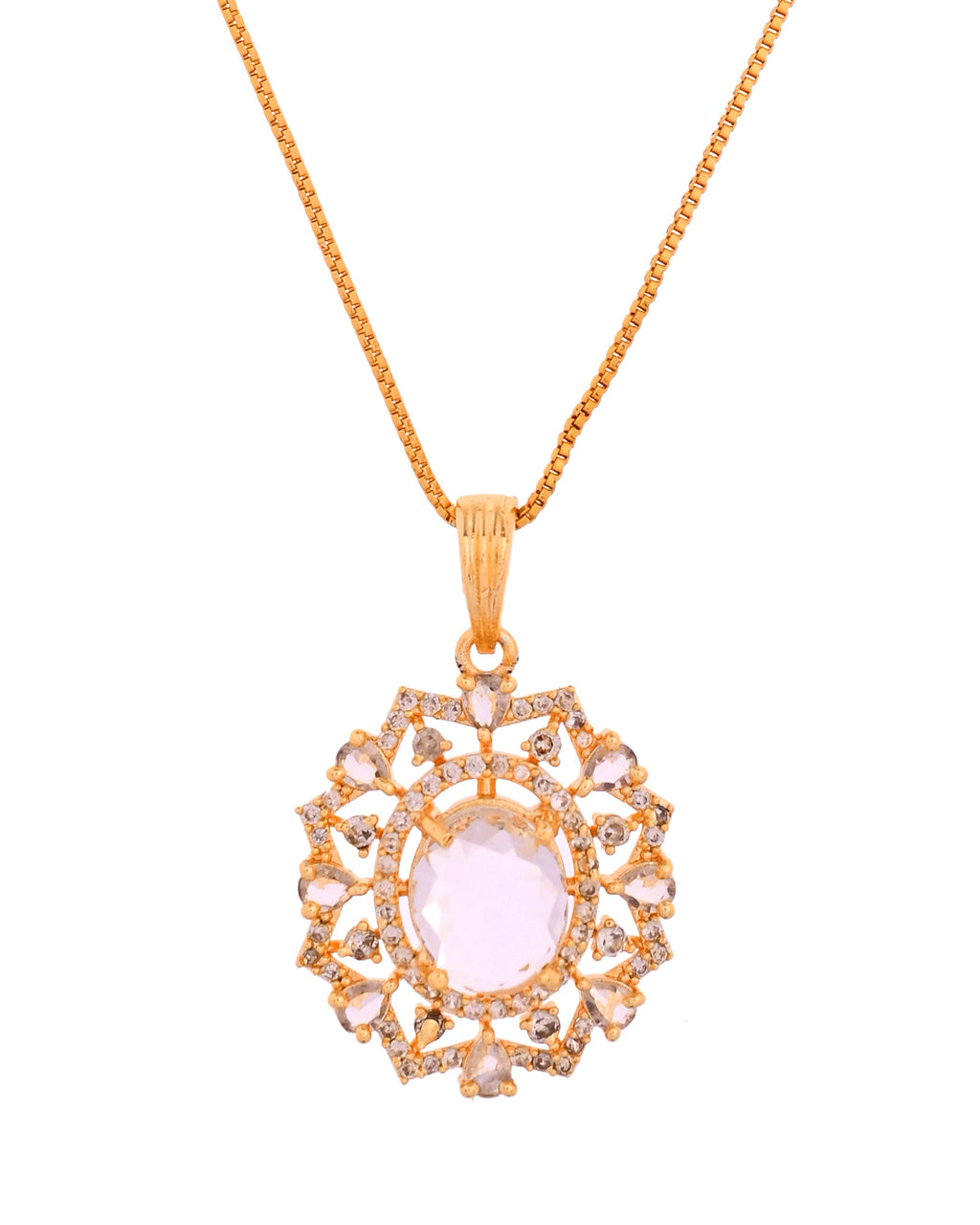 VOJ Gold Toned Circular Shaped Designer Cz Stone Studded Chain Set | Grocsy