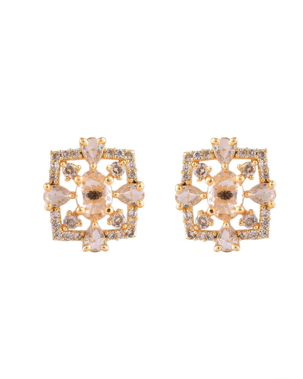 VOJ Gold Toned Circular Shaped Designer Cz Stone Studded Chain Set | Grocsy