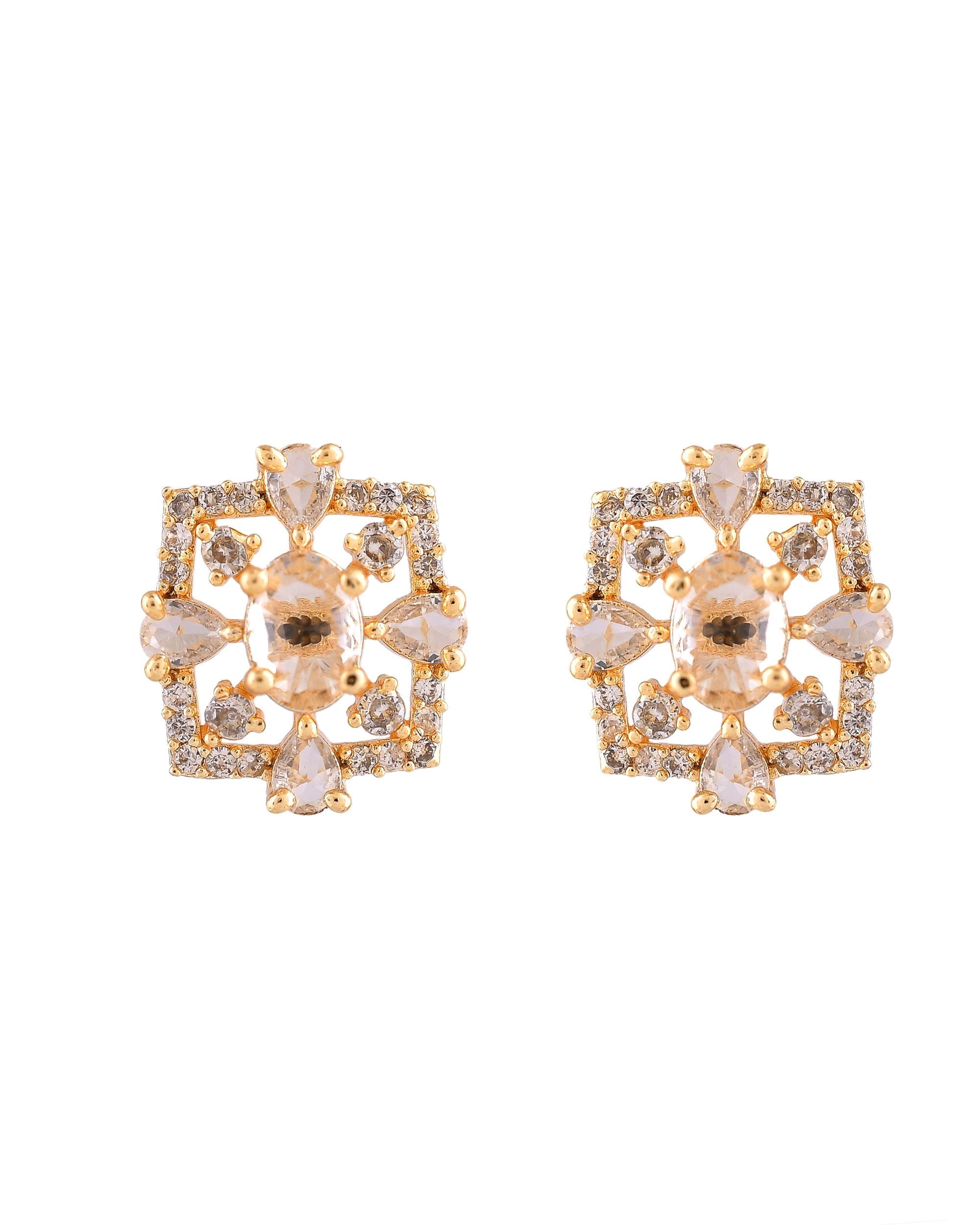 VOJ Gold Toned Circular Shaped Designer Cz Stone Studded Chain Set | Grocsy