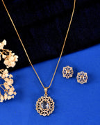 VOJ Gold Toned Circular Shaped Designer Cz Stone Studded Chain Set | Grocsy