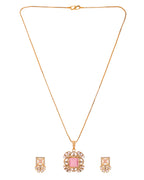 VOJ Gold Plated Baby Pink Square Ad Stone Studded Chain Set | Grocsy