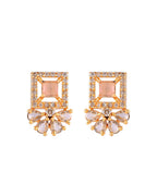 VOJ Gold Plated Baby Pink Square Ad Stone Studded Chain Set | Grocsy